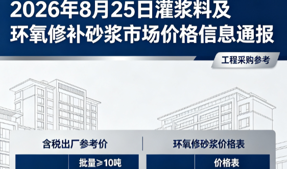 鄂温克2026年8月25日灌浆料及环氧修补砂浆市场价格信息通报